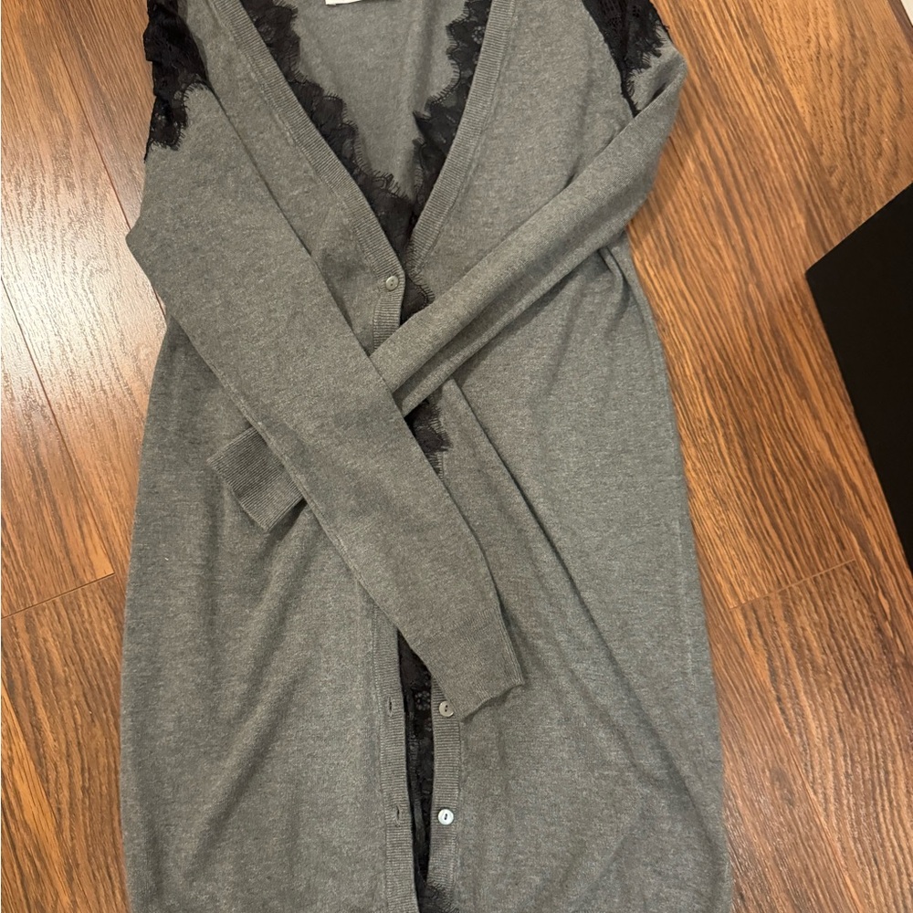 Blue marine dress cardigan with lace trim